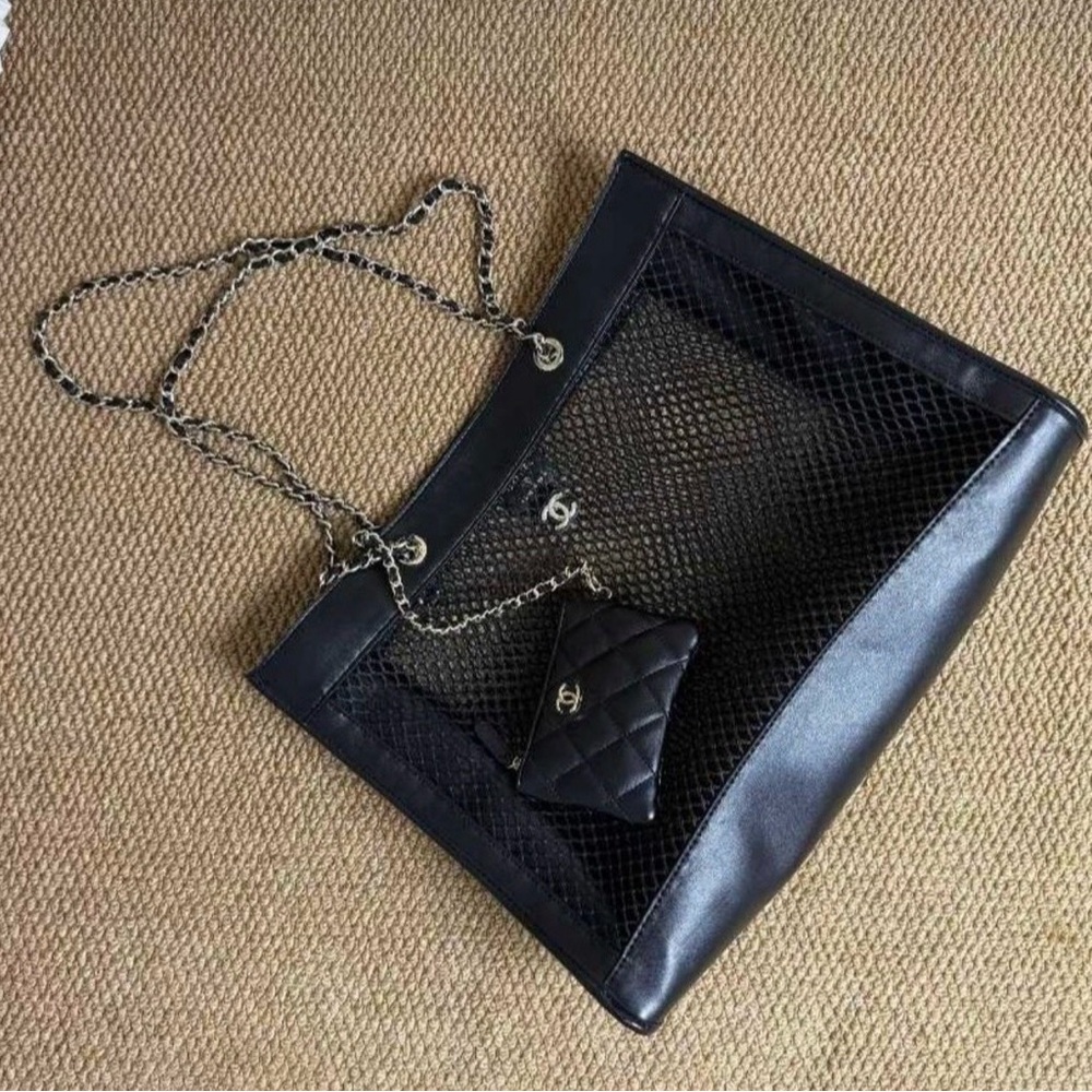 Faux Leather Trim & Mesh Statement Fashionable Tote; NWOB